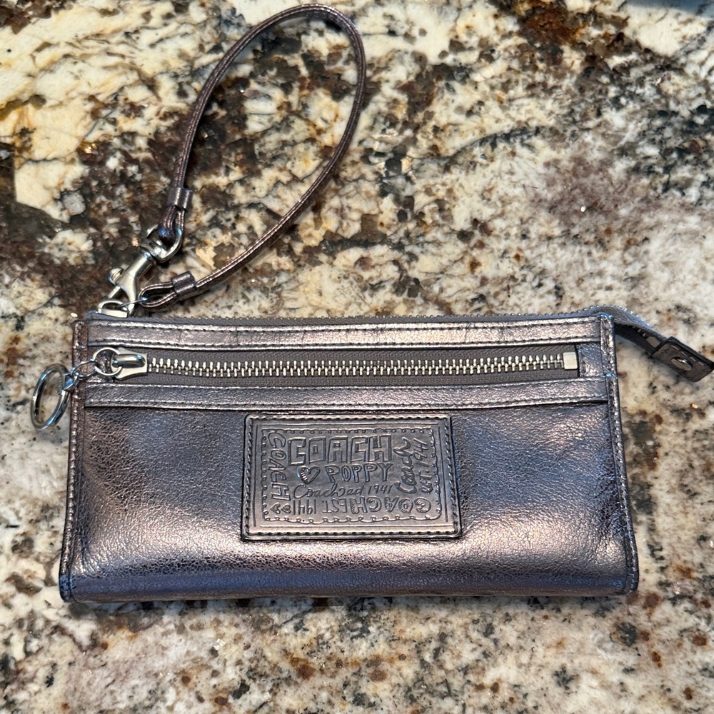 Coach Shimmering Silver Wristlet